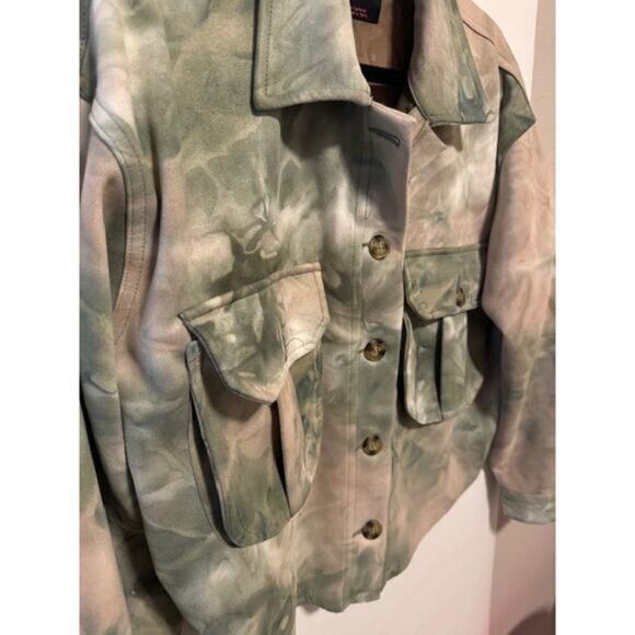 Black Label Faux Suede Tie-Dye Jacket Size Medium | Cropped Baggy Fit - Picture 2 of 5